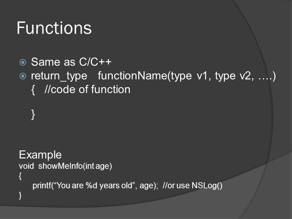 Toward iOS programming. Overview Objective-C is an object oriented ...