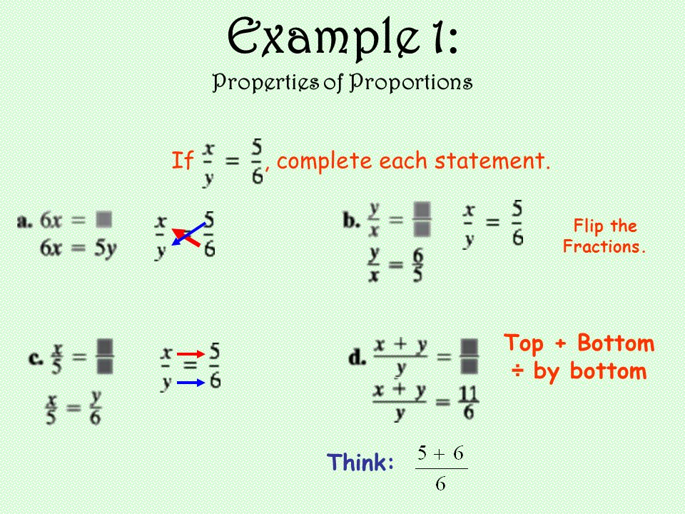 Example 1: Properties of Proportions If, complete each statement.