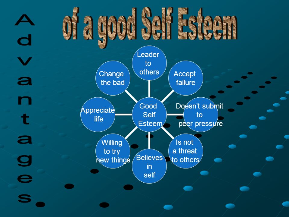 Good Self Esteem Leader to others Accept failure Doesn’t submit to peer pressure Is not a threat to others Believes in self Willing to try new things Appreciate life Change the bad