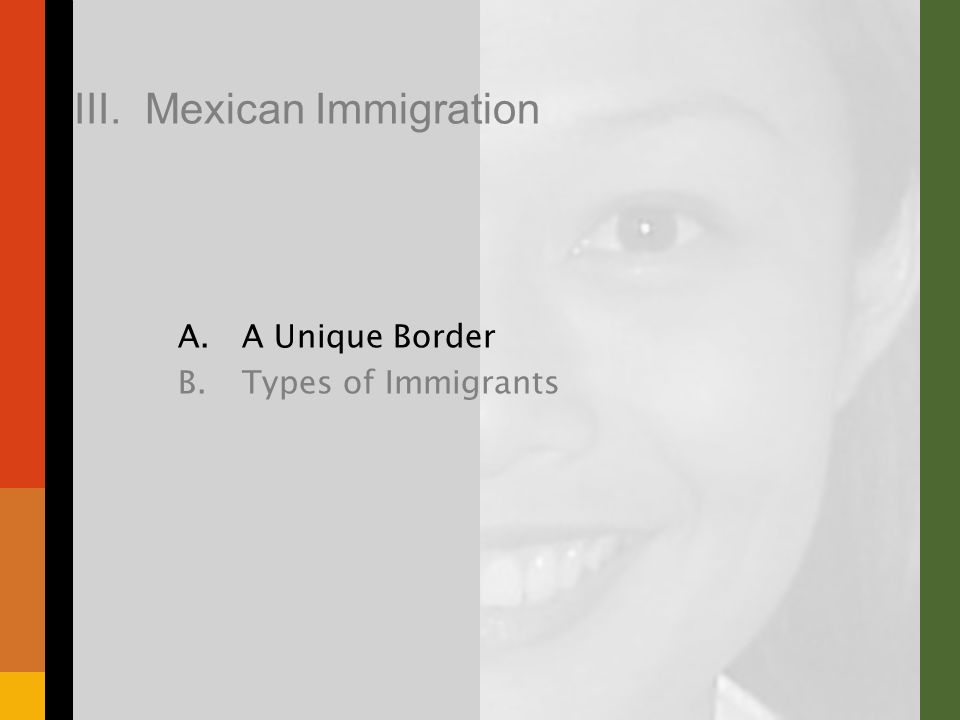III. Mexican Immigration A.A Unique Border B.Types of Immigrants