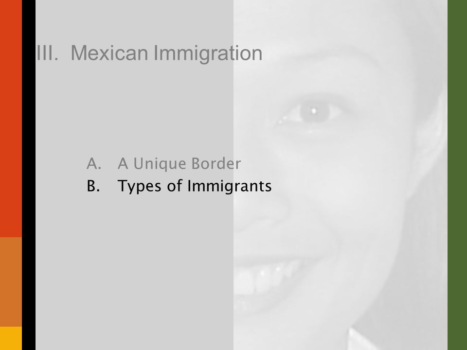 III. Mexican Immigration A.A Unique Border B.Types of Immigrants
