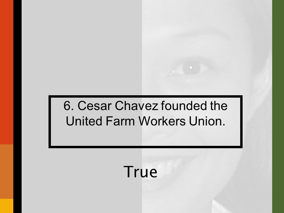 6. Cesar Chavez founded the United Farm Workers Union. True