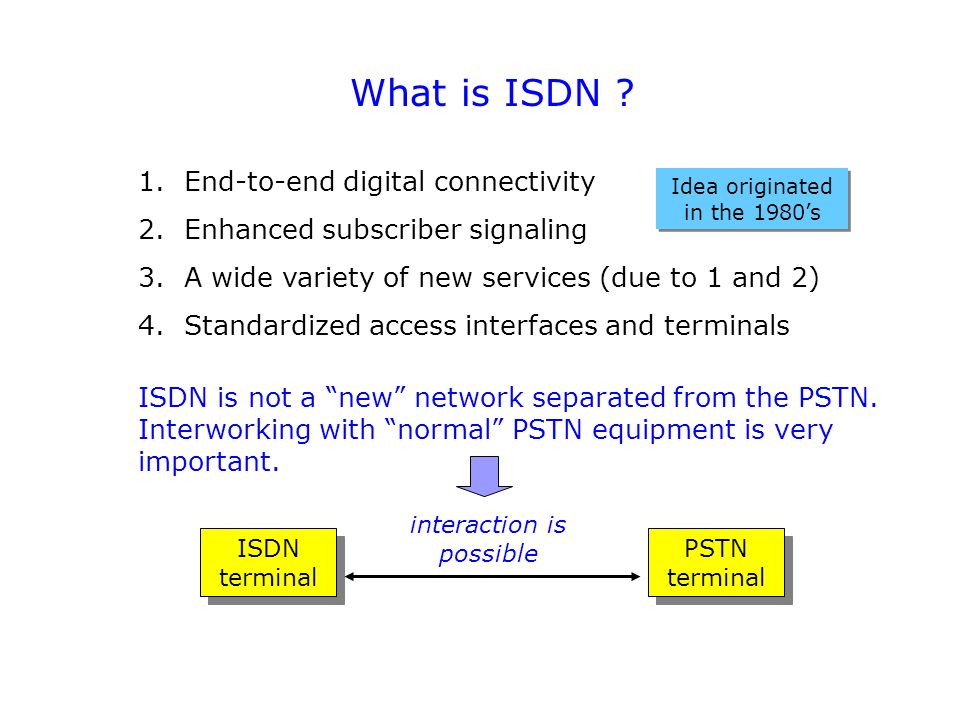 ISDN Integrated Services Digital Network definition of ISDN evolution to  ISDN and beyond ISDN services basic BRA / PRA architecture protocols &  signalling. - ppt download