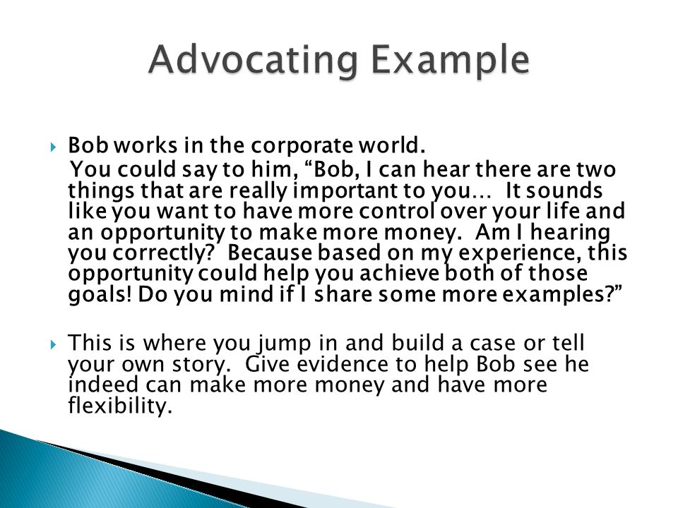  Bob works in the corporate world.