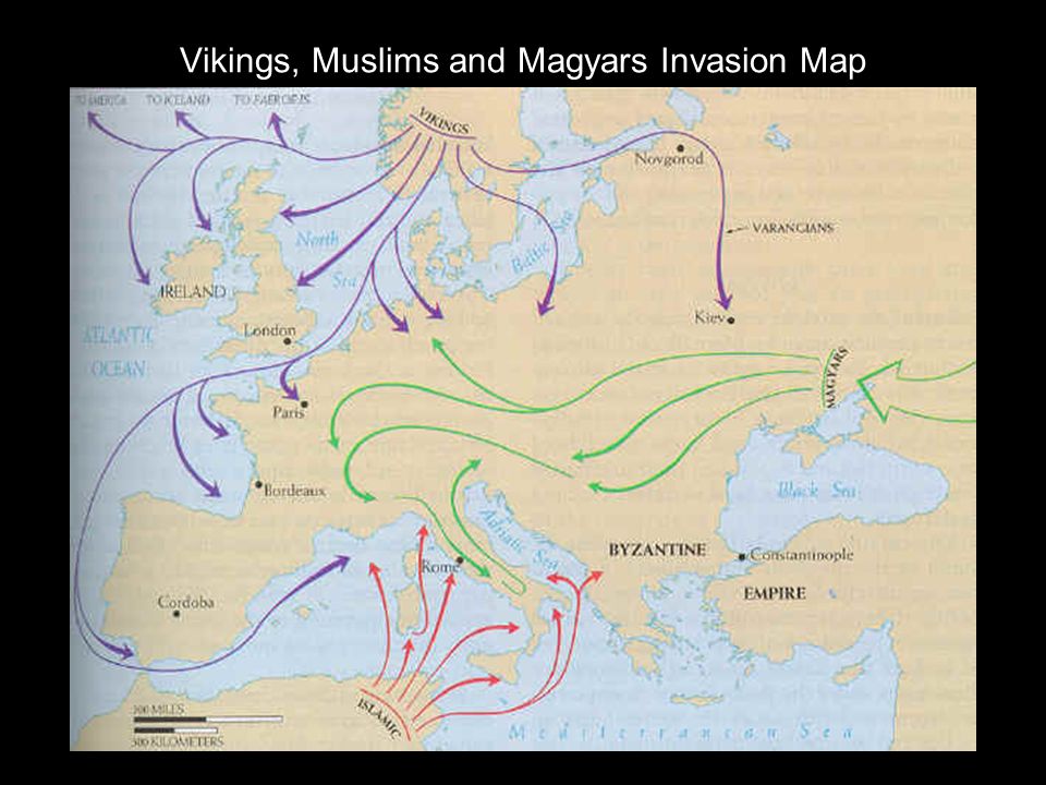 Barbarian invasions cause the fall of the Western Roman Empire, leaving Europe in chaos.