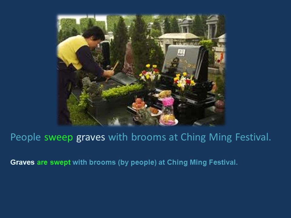People sweep graves with brooms at Ching Ming Festival.