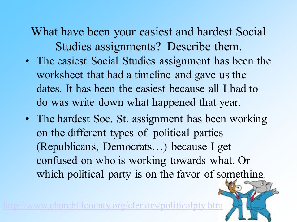 What have been your easiest and hardest Social Studies assignments.