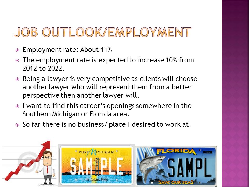  Employment rate: About 11%  The employment rate is expected to increase 10% from 2012 to 2022.