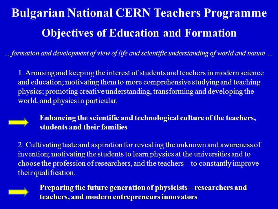 Objectives of Education and Formation...