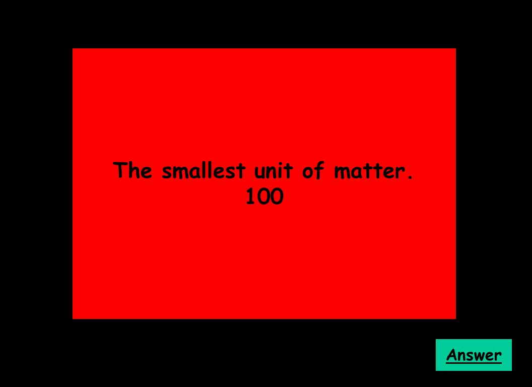 The smallest unit of matter. 100 Answer