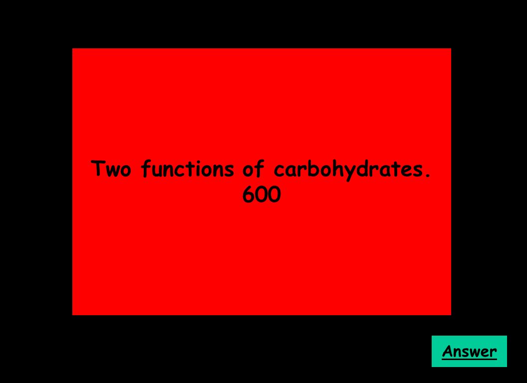 Two functions of carbohydrates. 600 Answer