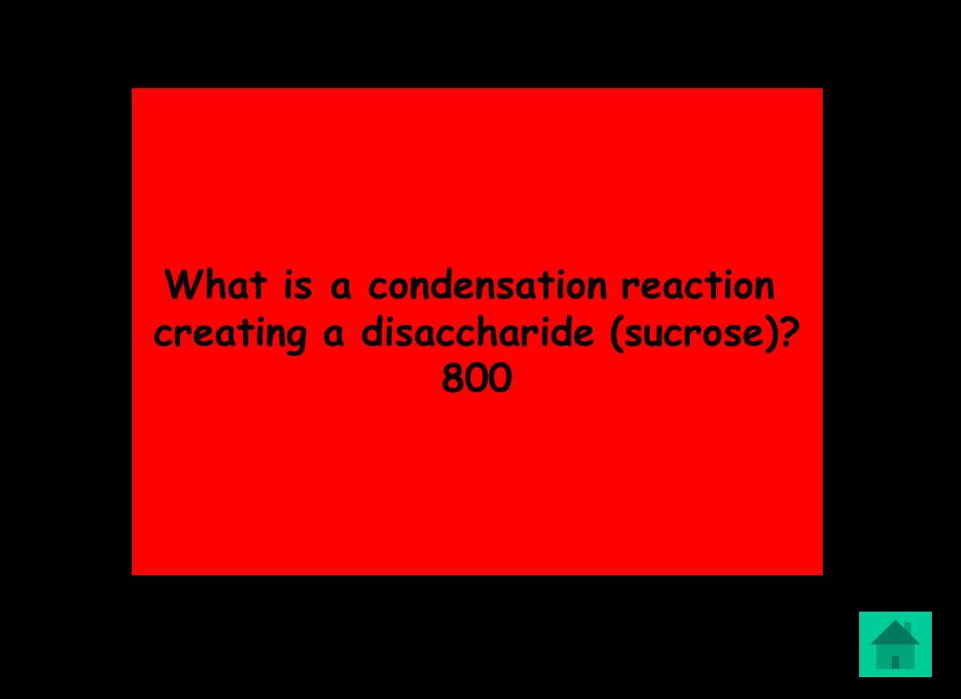 What is a condensation reaction creating a disaccharide (sucrose) 800