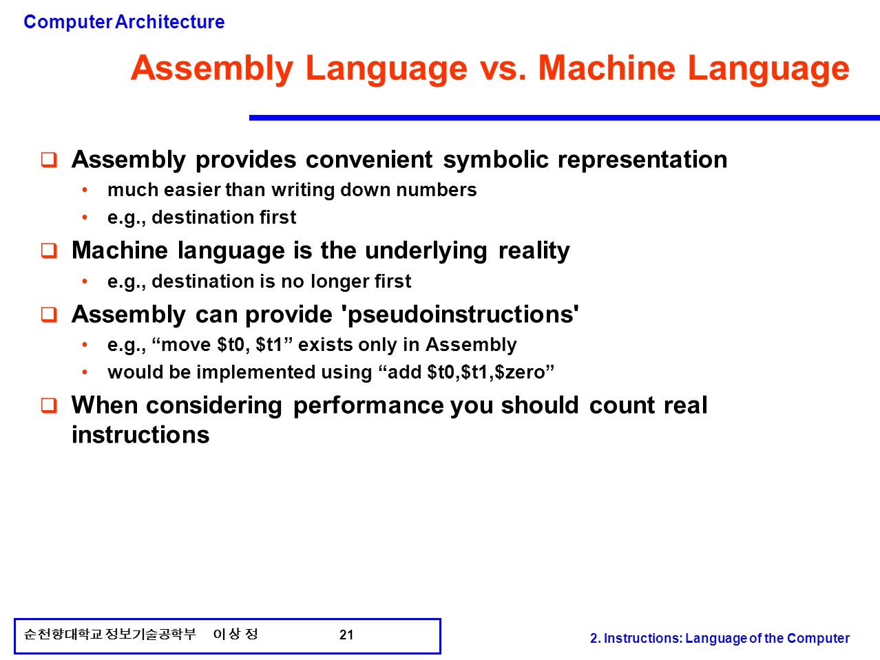순천향대학교 정보기술공학부 이 상 정 1 2. Instructions: Language of the Computer. - ppt  download