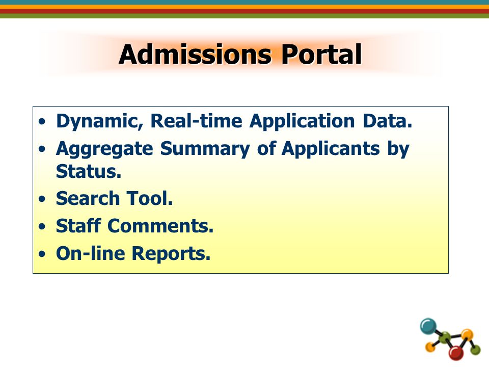 Admissions Portal Dynamic, Real-time Application Data.