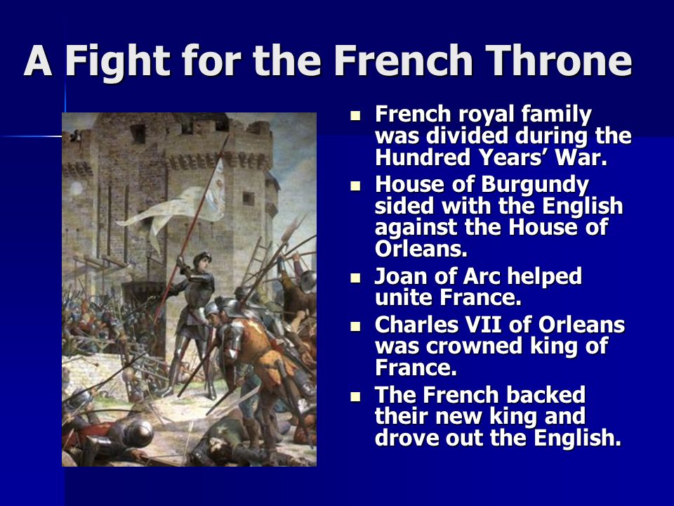 A Fight for the French Throne French royal family was divided during the Hundred Years’ War.