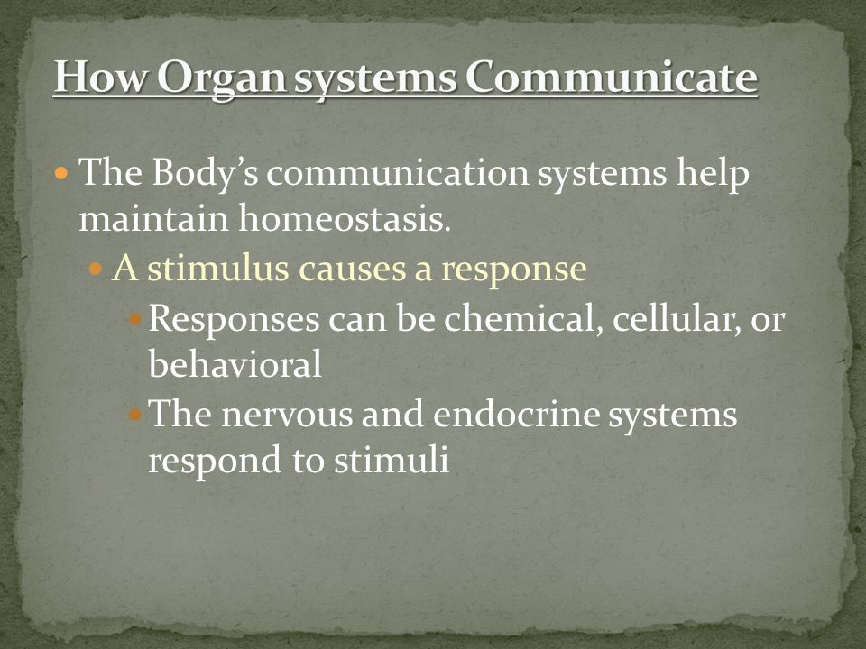 The Body’s communication systems help maintain homeostasis.