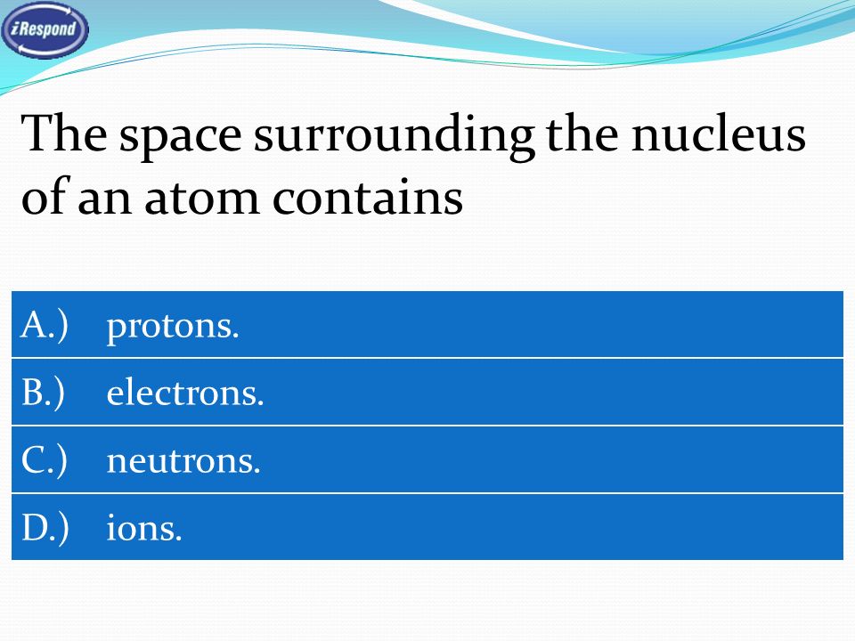 The space surrounding the nucleus of an atom contains A.) protons.