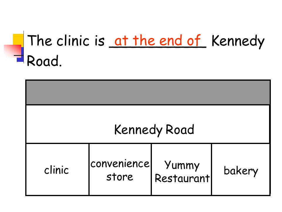The clinic is ___________ Kennedy Road.