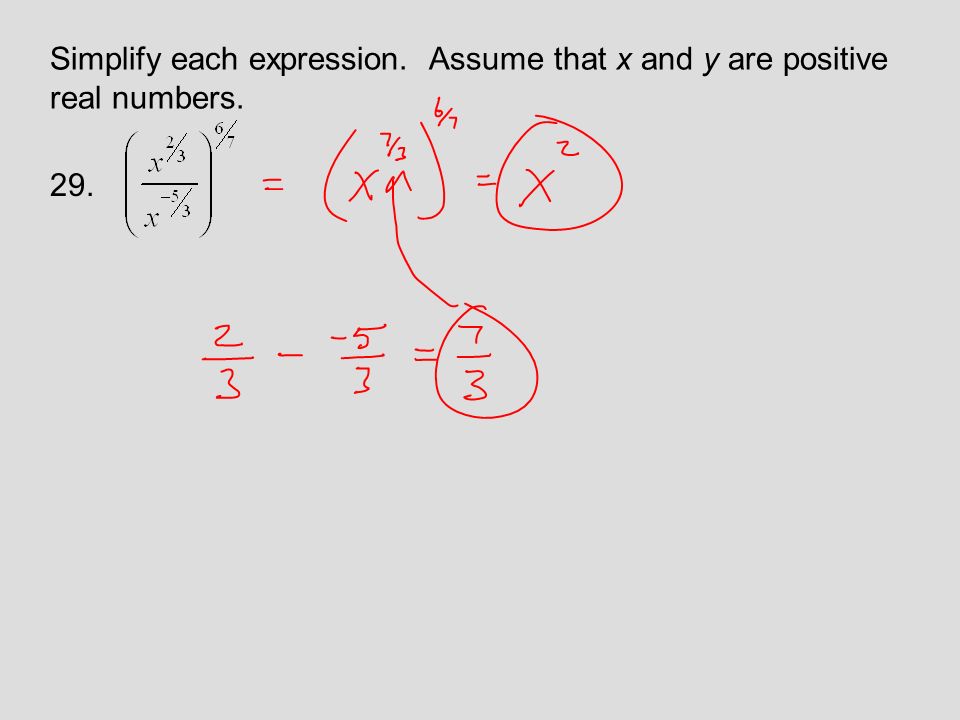 Simplify each expression. Assume that x and y are positive real numbers. 29.