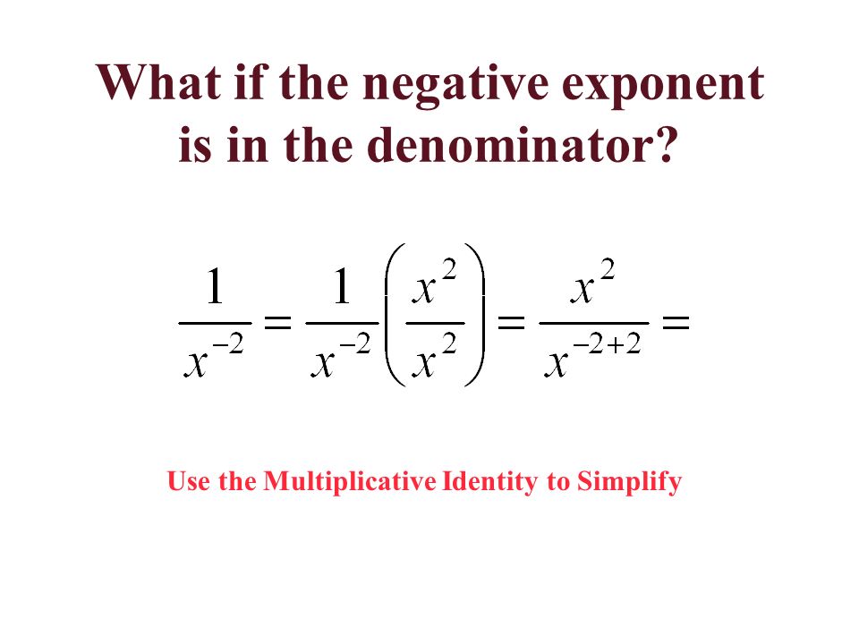 What if the negative exponent is in the denominator Use the Multiplicative Identity to Simplify