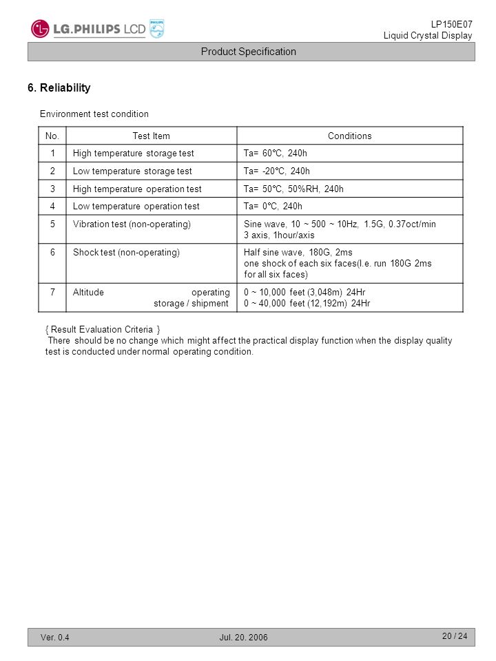 Product Specification LP150E07 Liquid Crystal Display Ver. 0.4Jul / 24 ...