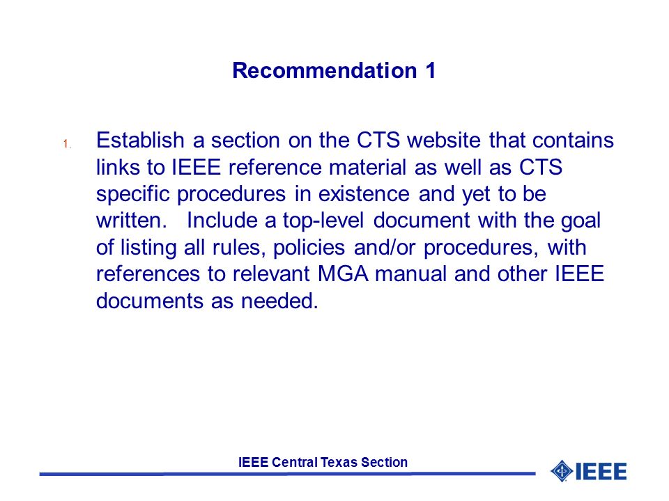 IEEE Central Texas Section Recommendation 1 1.