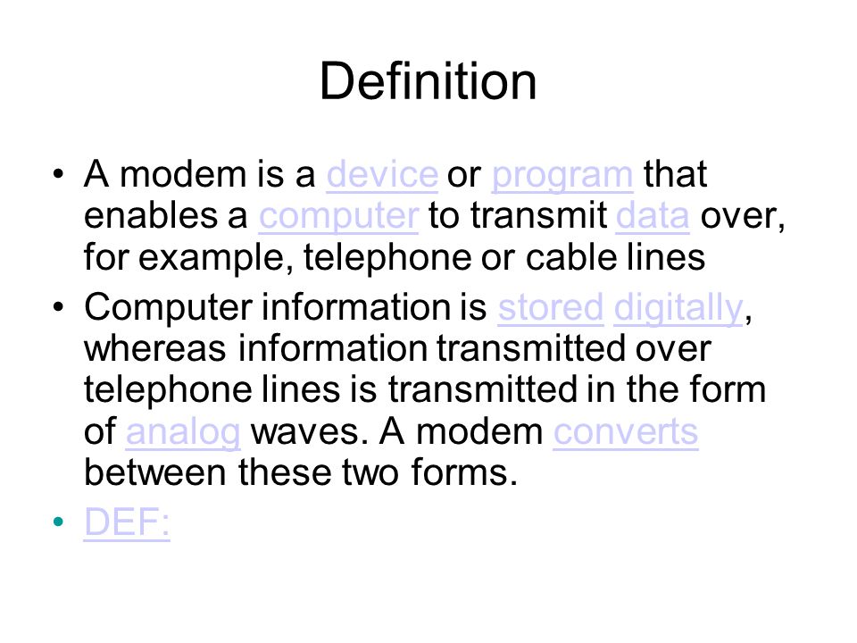 MODEM J.Padmavathi. Origin of Modems The word "modem" is a contraction of  the words modulator-demodulator A modem is typically used to send digital  data. - ppt download