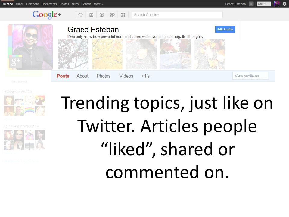 Trending topics, just like on Twitter. Articles people liked , shared or commented on.