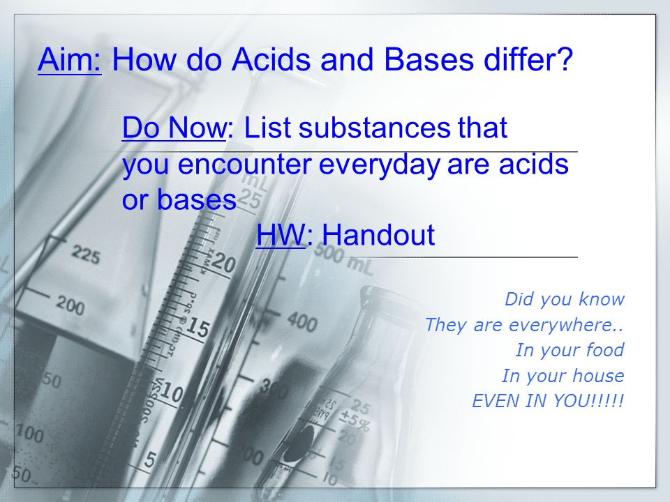 Aim: How do Acids and Bases differ. Did you know They are everywhere..
