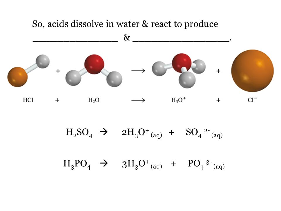 So, acids dissolve in water & react to produce ______________ & ________________.