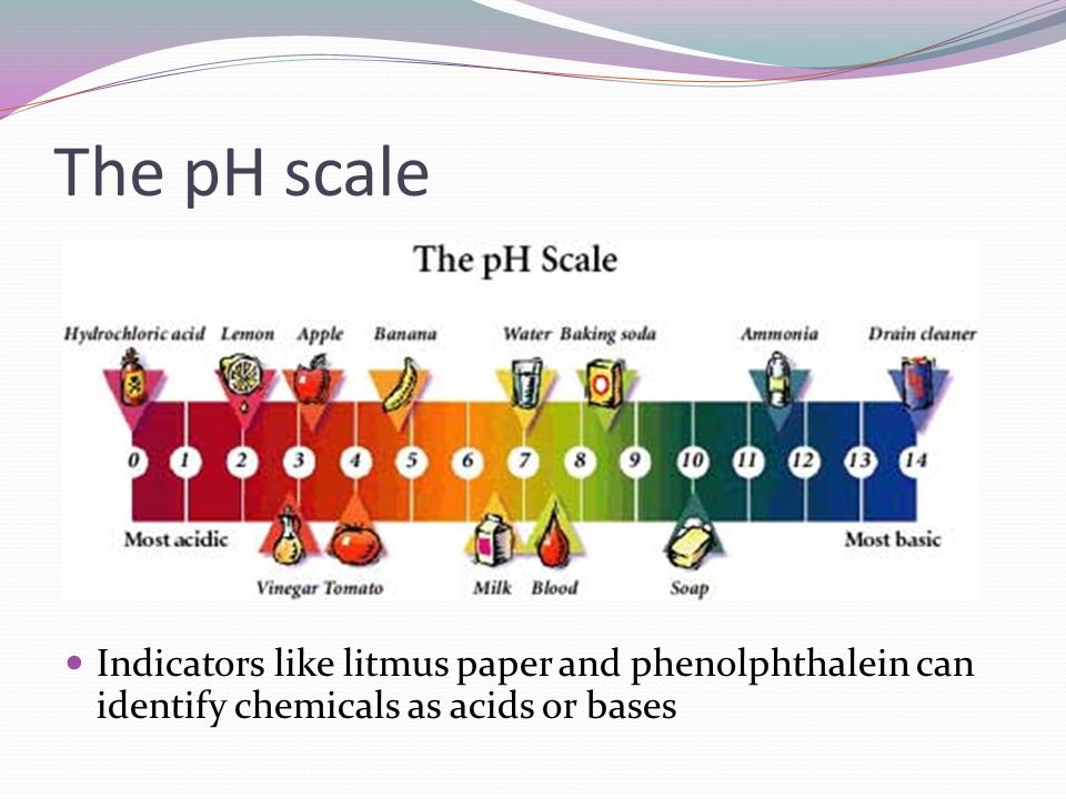 The pH scale Indicators like litmus paper and phenolphthalein can identify chemicals as acids or bases