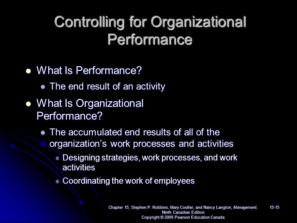 Controlling for Organizational Performance What Is Performance.