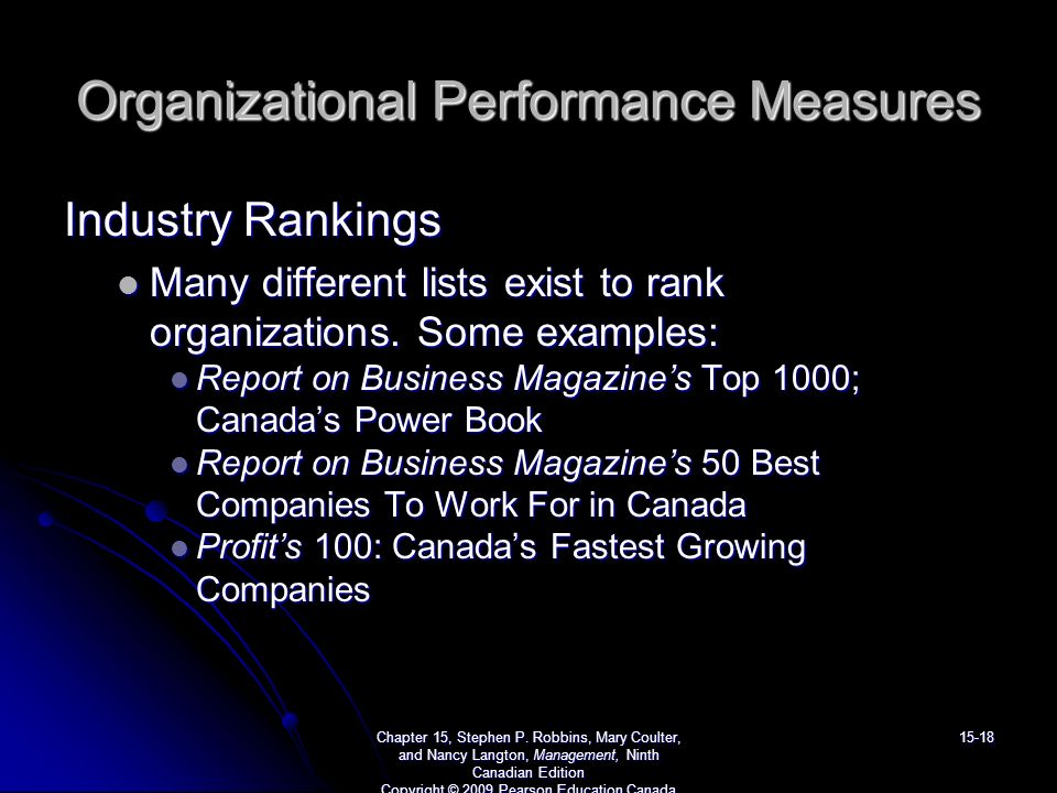 Organizational Performance Measures Industry Rankings Many different lists exist to rank organizations.