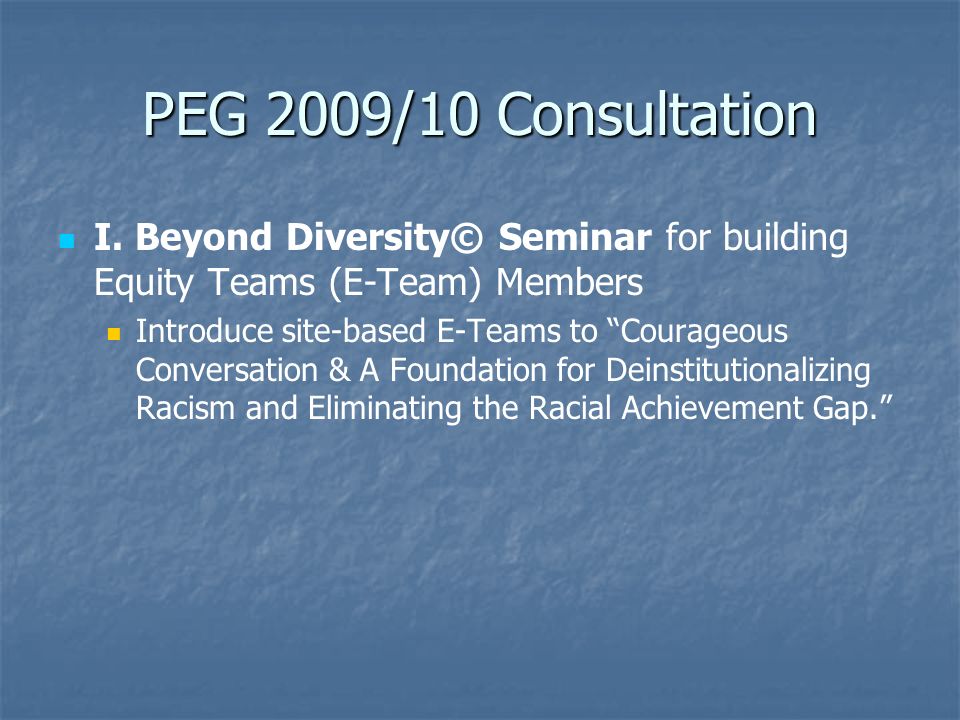 PEG 2009/10 Consultation I.