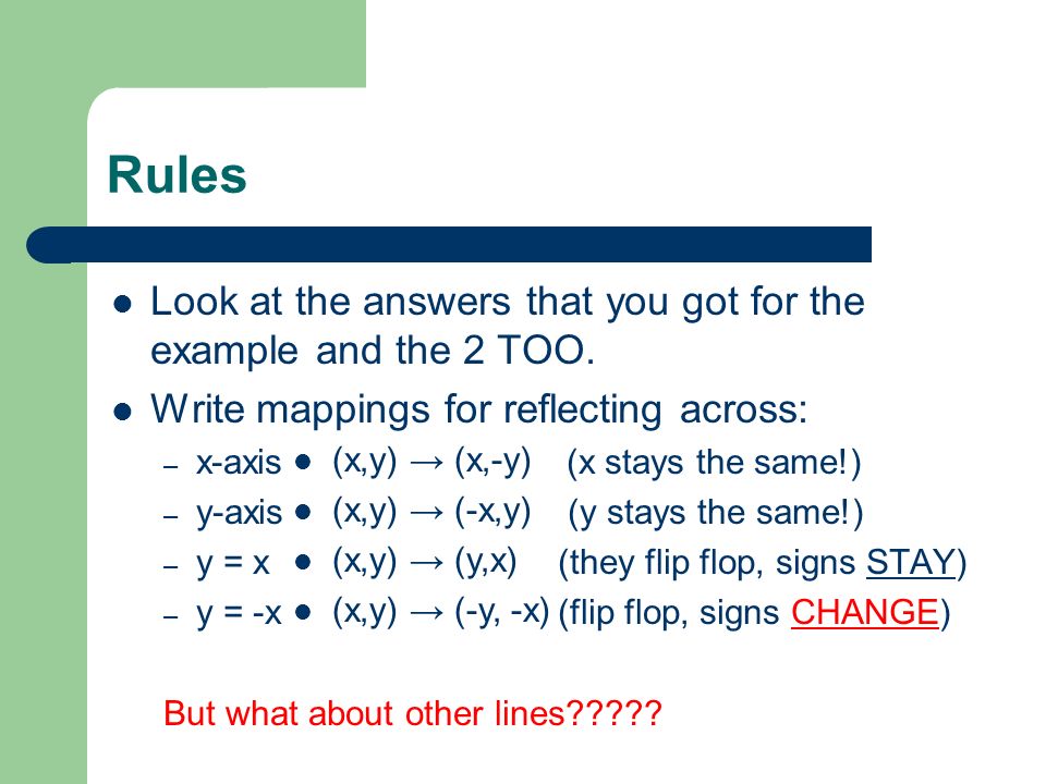 9 2 Reflections Key Concepts R Stands For Reflection And The Subscript Tells You What To Reflect On Ex R X Axis The Line Of Reflection Is What Ppt Download