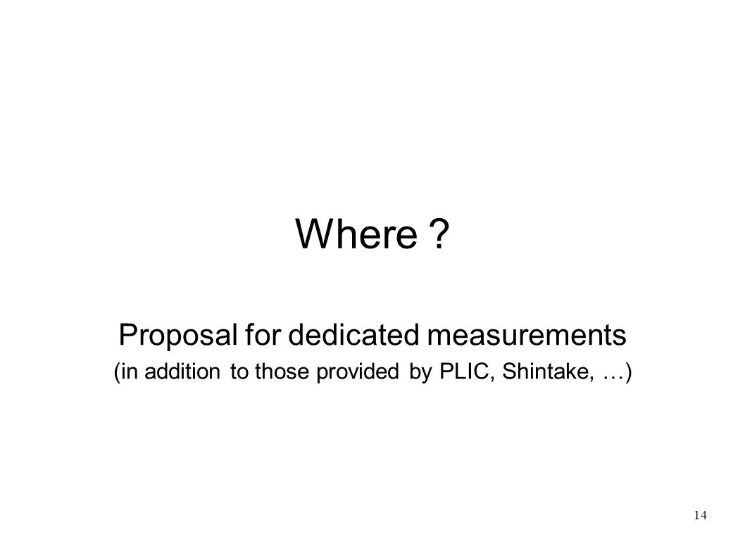 14 Where Proposal for dedicated measurements (in addition to those provided by PLIC, Shintake, …)