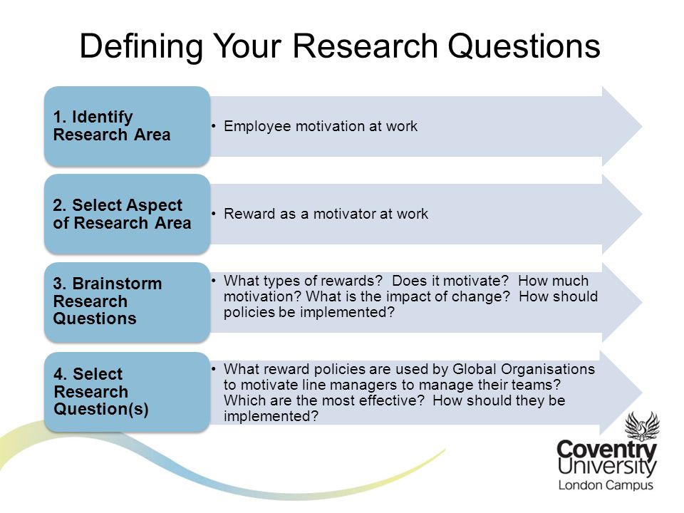 Employee motivation at work 1. Identify Research Area Reward as a motivator at work 2.