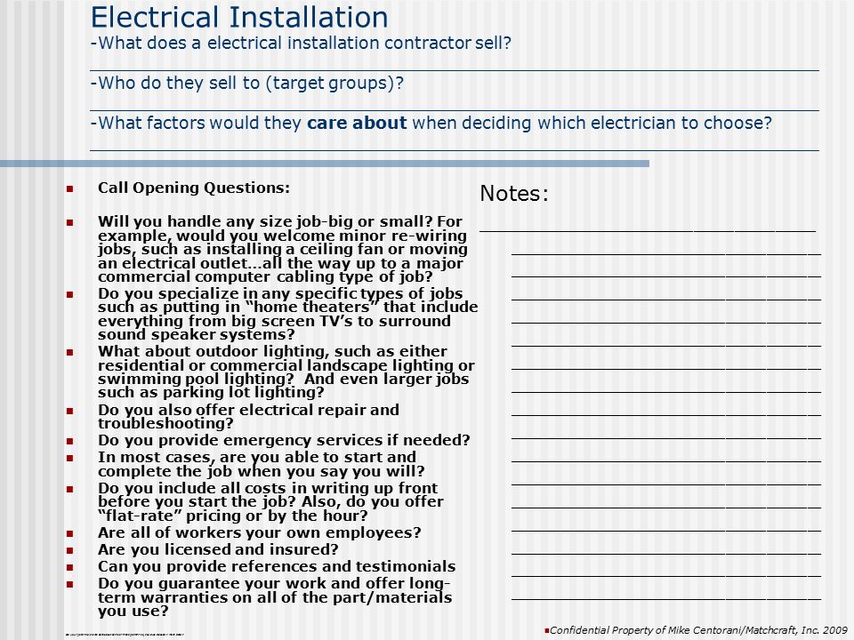 Electrical Installation -What does a electrical installation contractor sell.