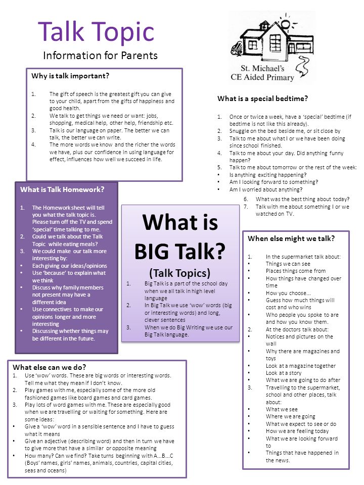 Talk Topic Information for Parents Why is talk important. 
