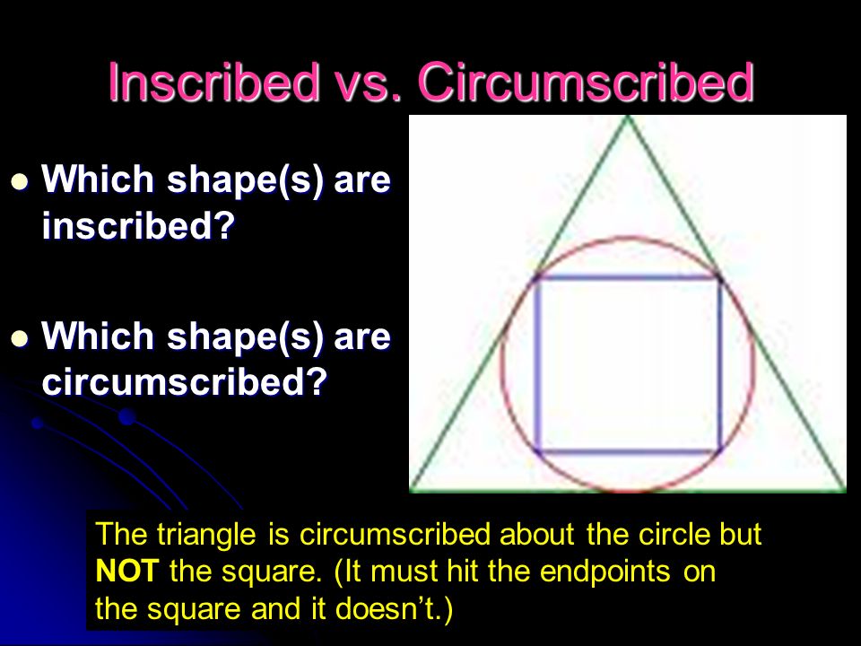 Inscribed vs. Circumscribed Which shape(s) are inscribed.