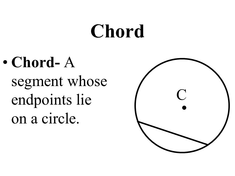 Chord Chord- A segment whose endpoints lie on a circle. C