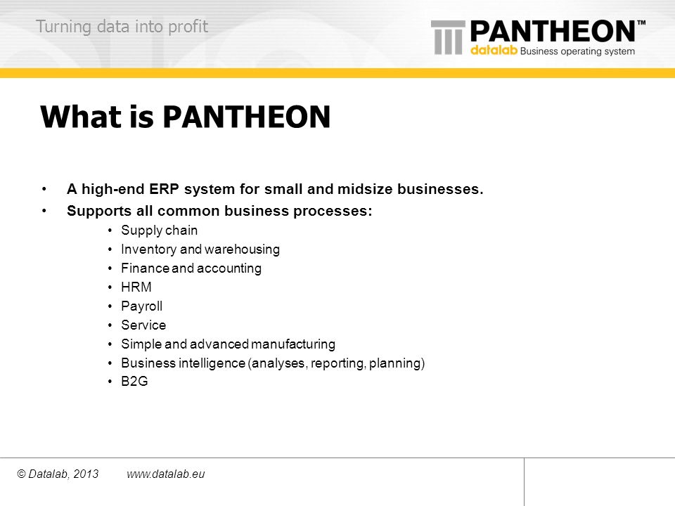 PANTHEON e-Accounting Run your business using state-of-the-art technology ©  Datalab, ppt download