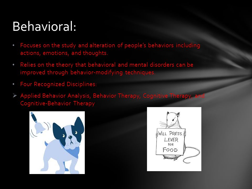 Focuses on the study and alteration of people’s behaviors including actions, emotions, and thoughts.