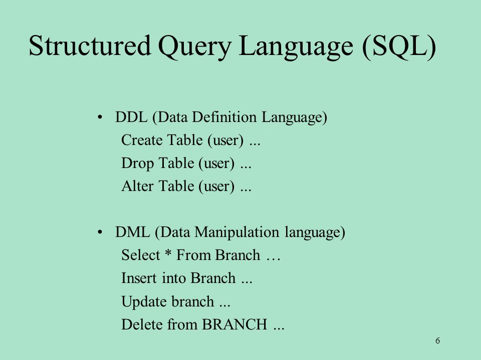 Structured Query Language (SQL) DDL (Data Definition Language) Create Table (user)...
