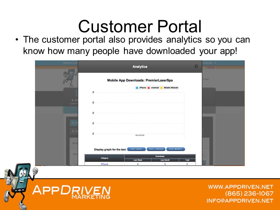 Customer Portal The customer portal also provides analytics so you can know how many people have downloaded your app!