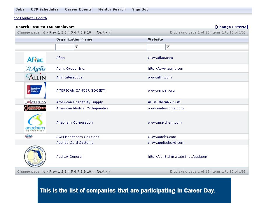 This is the list of companies that are participating in Career Day.