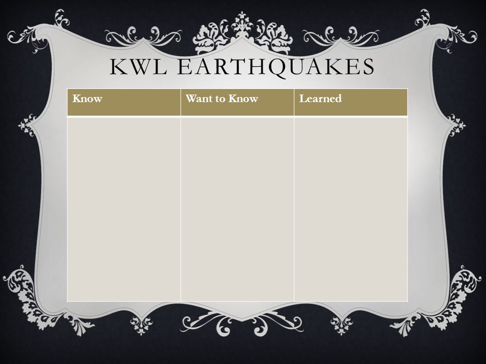 EARTHQUAKES KWL EARTHQUAKES KnowWant To KnowLearned Ppt