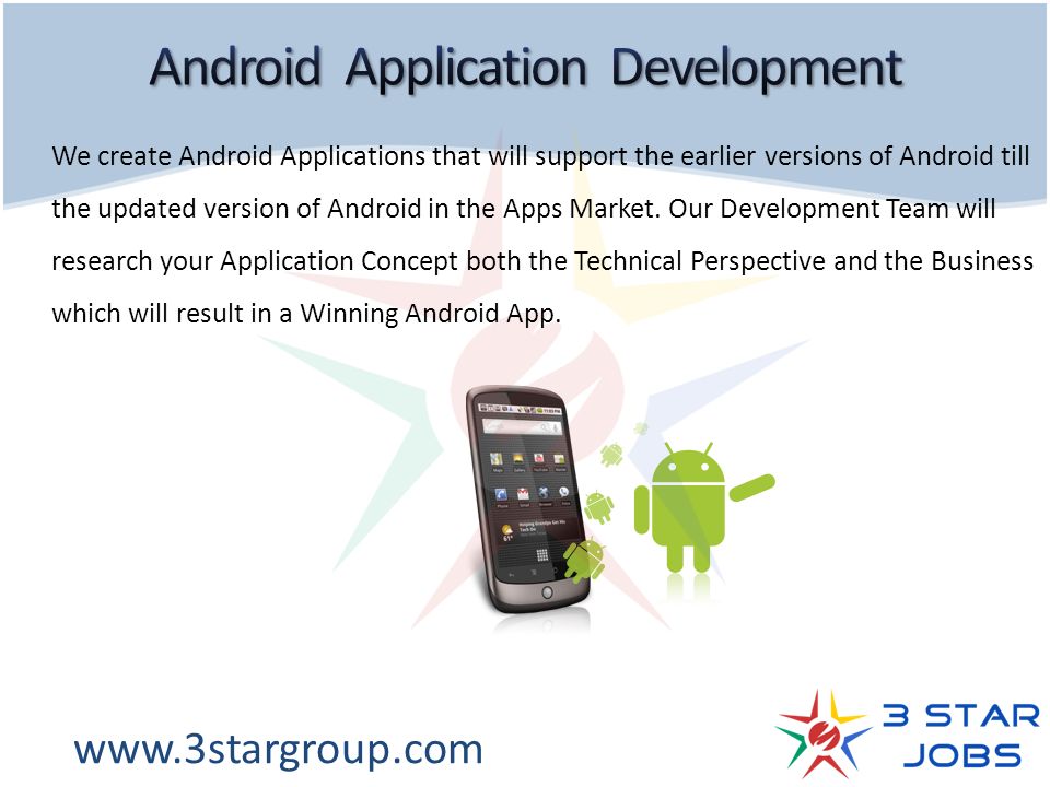 We create Android Applications that will support the earlier versions of Android till the updated version of Android in the Apps Market.