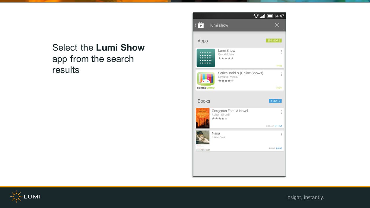 Select the Lumi Show app from the search results