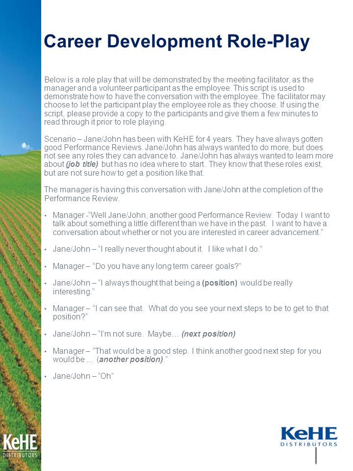 career development role play below is a role play that will be employee career goals